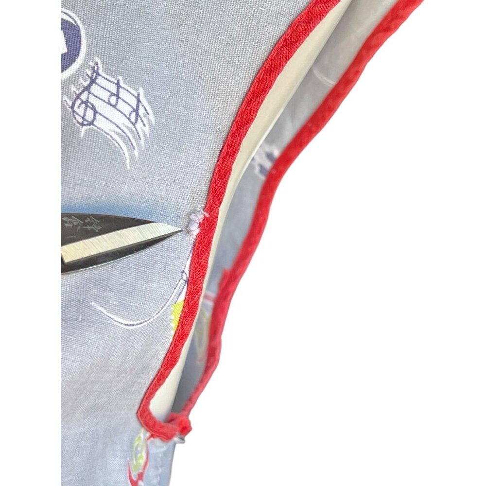 950s Cotton Apron With Folk Art Italian Style Dance Music Print  Red Trim VTG - Picture 12 of 16